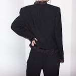 vintage 90s black frilly lace trim single button minimalist boxy blazer jacket Size M Photo 5