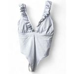 H&M  Women’s‎ 2XL One-Piece Swimsuit Blue White Stripe Ruffle Strap Coastal Chic Photo 4