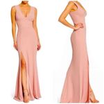 Dress the Population NWOT  Sandra Deep V neck Slit Blush Gown sz S Photo 2