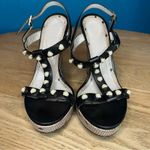 Jason Wu  Leather Polka Dot T Strap Slingback Platform Wedge Black Size 7 Photo 5