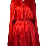 CAROLINE CONSTAS Aesha Bell Sleeve Mini Shirt Dress in Madder Red Small New Photo 3
