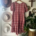 English Factory PLAID TIERED MIDI DRESS IN ROSE Women’s SIZE LARGE prairie Photo 5