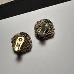 Vintage Laguna Black White Glass & Rhinestone Beaded Gold Tone Clip On Earrings Photo 4