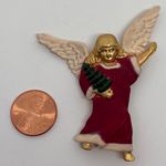 1990s AJC Angel Christmas Tree Figurine Pin Brooch Vintage Holiday Jewelry Red Photo 1