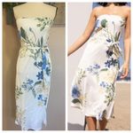 Lulus NWOT Season of Bliss White Floral Print Satin Strapless Midi Dress Photo 2