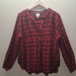 Knox Rose  Button Front Long Sleeve Smocked Top Red Plaid High Low Hem Rayon XL Photo 1