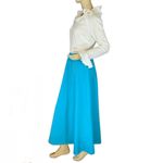 VINTAGE 1970'S TURQUOISE BLUE AND WHITE RUFFLE MAXI DRESS (S/M) Photo 3