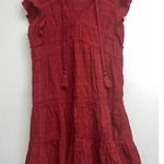 Knox Rose Womens Red Tiered Boho Dress Ruffle Flutter Sleeve Peasant Crochet S Photo 0