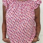 THML Pink and Red Patterned Ruffle Top Photo 0