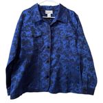 Susan Graver   Women Jacket 1X Blue Black Floral Evening Oriental Classic Buttons Photo 0