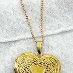 Heart Locket Necklace, Big Heart Locket, Vintage Locket Necklace Stainless Steel Gold Photo 0