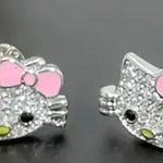 Hello Kitty  Licensed Rhinestone Stud Earrings with Pink Bow Photo 0