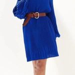 Banana Republic Blue Dress Micro Pleated Loose Fit Balloon Sleeves Size Medium Photo 9
