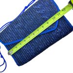 Vintage Y2K Navy Blue Raffia Straw Envelope Foldover Crossbody Clutch Bag Photo 3