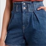 EXPRESS Super High Waisted Paperbag Waist Denim Midi Shorts - Size 8 Photo 2