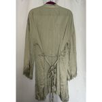 BHLDN Anthropologie Matine Satin Robe Large Sage Green Lave Trim Sleep Lounge Photo 6