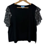 CeCe  Black Floral Ruffle Sleeve Top Size 2X Neutral Chic Stretch Dainty Comfy Photo 0