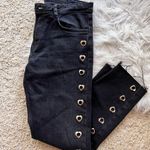 ZARA Black Denim Jeans with Gold Heart Grommets 6 Photo 4