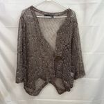 Nina Leonard women's brown speckled lagenlook netted button cardigan lightweight Photo 0