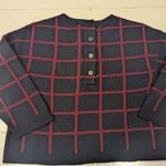 Loft Womens Navy Wool Checkered Sweater Size M 3/4 Sleeve Preppy NWOT Fall Crop Photo 4