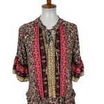 Umgee  Boho Floral Tunic Dress Ruffle Hem Tassel Tie Peasant Blouse Small Photo 1