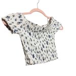 Urban Outfitters  White Blue Floral Off Shoulder Crop Top‎ Size XS stretchy Photo 3