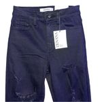 Zenana Outfitters Jeans Womens Size 24 Distressed Straight Raw Hem Cropped Black denim Photo 4