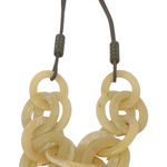 Vintage Necklace Resin Beads Leather Cord Geometric Beige Brown Photo 0