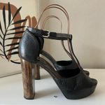 Brunello Cucinelli Black Leather Platform Block Heel Peep T-Strap Sandals 40.5 Photo 3