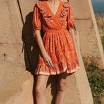 Cleobella Blair Tassel-Cuff Ruffle Short Sleeve Mini Dress Floral Orange Small S Photo 3