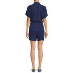 Beach Lunch Lounge Womens Cuff Sleeve Button Romper with Tie Waist Photo 1