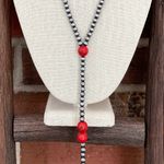 Navajo Style Pearl Lariat Necklace with Red Accents Silver Photo 1