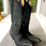 Vintage Smokey Mountain Teal Brown Embroidered Black Leather Cowboy Boots Size 8 Photo 6