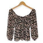 American Eagle  AE | Small | Dark Floral Semi-Sheer Chiffon Ruched Babydoll Top Photo 2