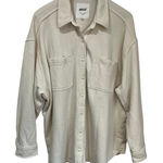 Aerie Oversized Lumberjack Button Down Shacket Top Cream Beige Long Sleeve Sz L Photo 0