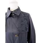 Sam Edelman Womens Trench Coat Lace Detail Roll Sleeve Navy Blue Size S Photo 1