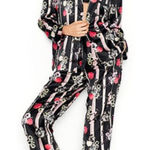 Victoria's Secret  Satin PJs Pajamas Black Floral Stripe Print VS Size Medium Photo 0