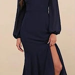 Lulus Tier Elegance Navy Long Sleeve Tiered Maxi Dress Size 2X Blue Photo 0