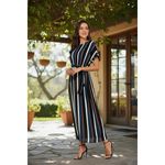 SheIn Medium blue brown white black Stripe belted maxi dress modest A-line silhouette Photo 2