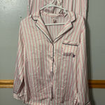 Victoria's Secret  Satin Long Pajama Set Pink Iconic Stripe Size Small Photo 0