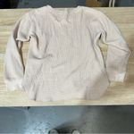 Uniqlo Light Pink Waffle Knit Thermal Cotton Blend V Neck Long Sleeve Top Small Photo 4