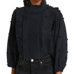 Farm Rio 3D Flower Long Sleeve High Neck Ruffle Blouse Black Large Photo 0