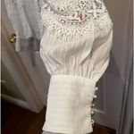 White laced button up blouse with pearled buttons Photo 3