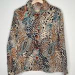 Vintage Life Style Paisley Animal Print Beaded Women's Jacket Large L Tan Photo 0