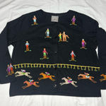 Michael Simon Lite Horse Racing Derby Cotton Jersey Cardigan Black Women’s L/XL Photo 0