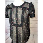 Modcloth  Blouse Prairie‎ Shirt Short Sleeve Sheer Button Front Puff Sleeve Small Photo 2