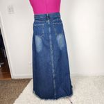 Denim Skirt Maxi Skirt Frayed Hem Jean Skirt Long To The Floor A Photo 5