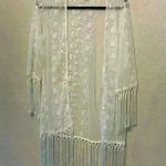 Rue 21 White Lace embroidered fringe cardigan sz XS bohemian concert country festival Photo 0