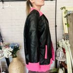 Boutique Black Leather Pink Sherpa Coat Photo 11
