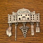 Vintage JJ Signed Silver Tone Hospital Dangle Nurse Doctor Brooch Pin Photo 2